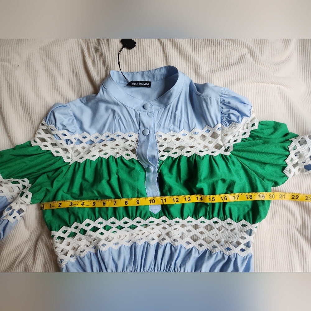 Dolce Squa BLUE & GREEN COLOR BLOCK MAXI WITH WHITE TRIMMINGSsz L - Picture 4 of 15